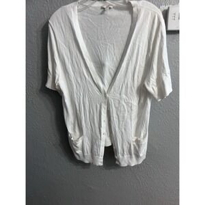 Talbots Off‎ White Short Sleeve V-Neck Button Up Cardigan Sweater Size Large